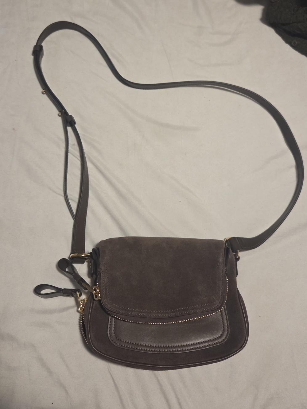Tom Ford Dark Brown Suede & Leather Crossbody Bag
